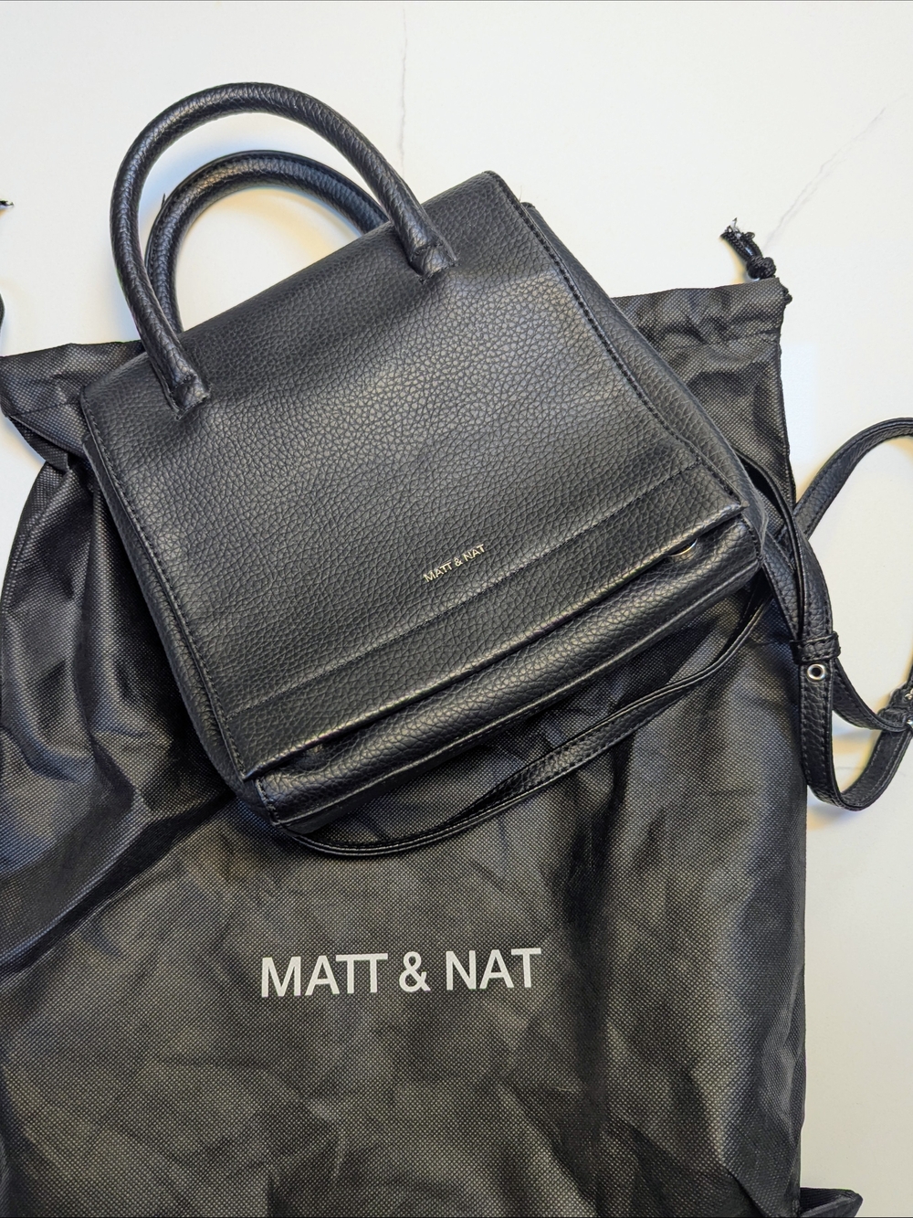 Matt & Nat Black Pebbled Vegan Leather Mini Top-Handle Crossbody